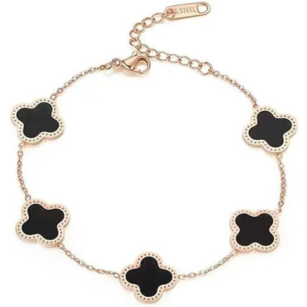 18K Guldpläterat Rostfritt Stål Lyckobringande 4-bladig Länk Armband Handled