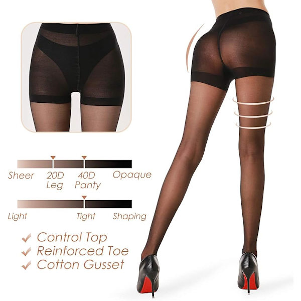 3-pack genomskinliga leggings för kvinnor - 0D Control Top Strumpbyxor med förstärkt tå