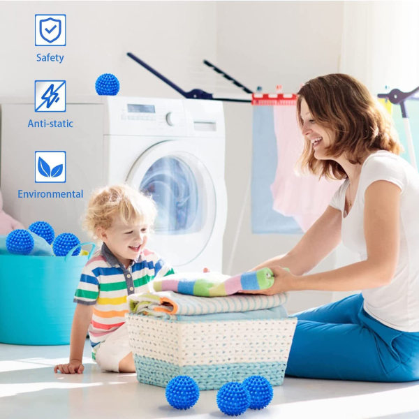 6 kappaletta Eco Laundry Dryer Balls - Uudelleenkäytettävät pehmeät silikonipallopesupallot (sininen)