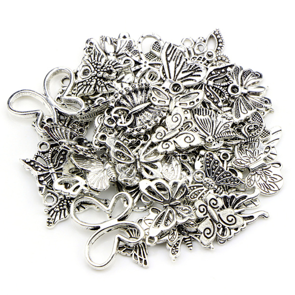 Grossist Bulk Lotter Smycken Tillverkning Silver Berlocker Blandade Släta Tibetanska Silver
