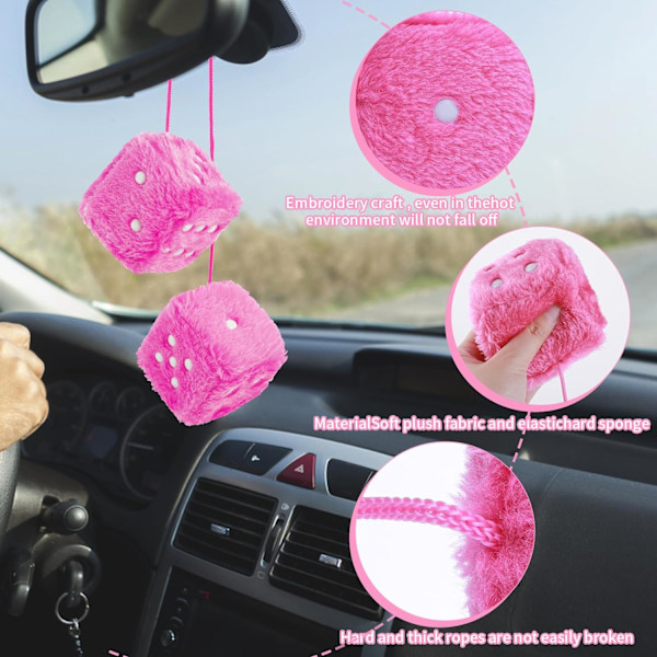2-pack fluffiga tärningar för bil 2,75 tum retro-stil bilkuber fyrkantiga hängande prydnader för bilinredning