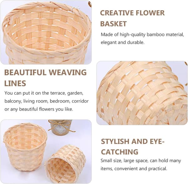 4 st Rattan Blomkorg Bambu Vävd Mini Korg Herbarium Planter Ba