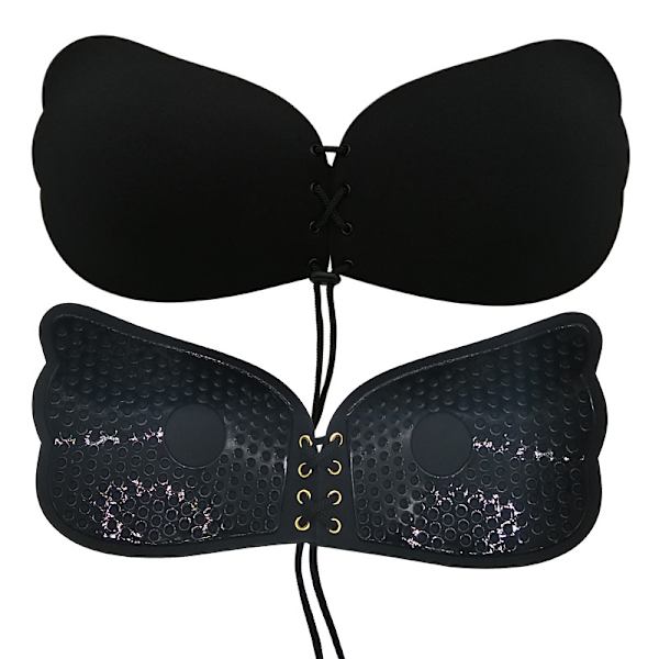 Liimapuristin Sticky Bras Strapless Backless Näkymätön Naisten Rintaliivit Kiristysnauha Silikoni Rintaliivit (Musta, D)