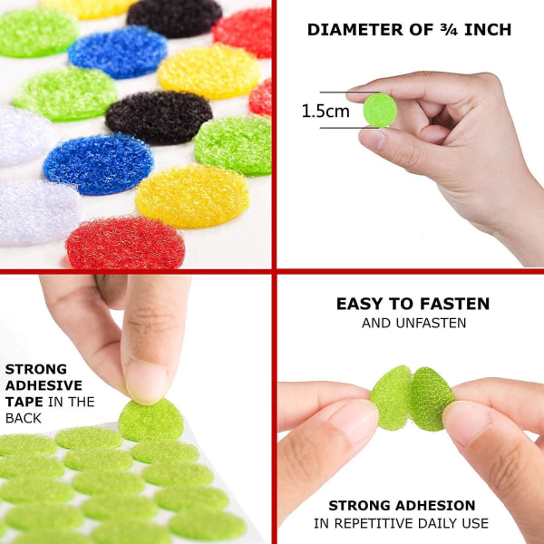 Colored Adhesive Hook and Loop, Self-adhesive Hooks and Loops Round Adhesiv