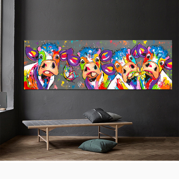Color Cow Heminredningsmålning, Canvas målning utan ram, 40X120cm