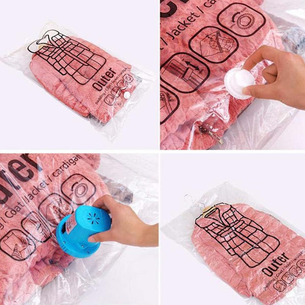 4-pack vakuumförvaringspåsar, transparenta klädpåsar med krok, hängande klädpåsar, vattentäta påsar, kompressionspåse för säsongskläder, vinterrock, (L)
