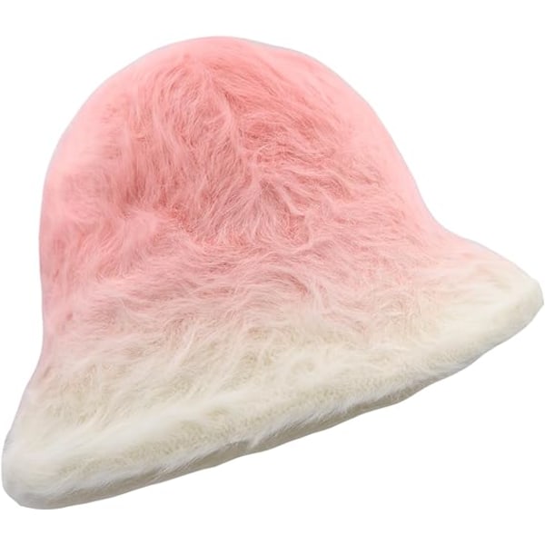 Kvinder Piger Gradient Faux Fur Bucket Hat Stilfuld nyhed Fluffy Winter Warm