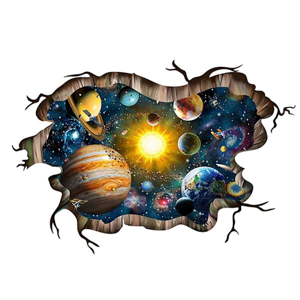 3D trasiga blå kosmiska galaxväggdekaler, magiska Vintergatan yttre rymd väggdekaler, stjärnor och solsystem tapeter för barn pojkar golv