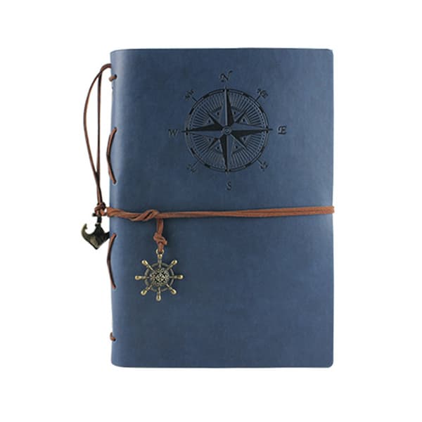 Notebook Læder Journal, med blanke sider og vedhængssky blå