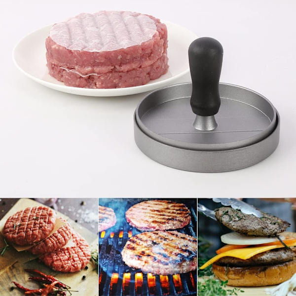 Burgerpresse med 120 vokspapirer i fødevarekvalitet rustfrit stål