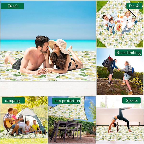 Picknickfilt, 200 x 200 cm Vattentät Strandmatta, Bärbar Picknickfilt