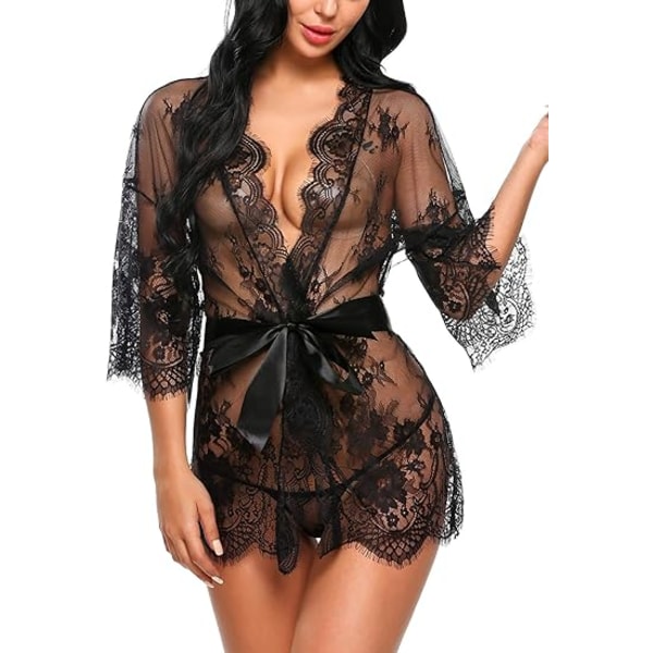 Kvinners blonde kimono-morgenkåpe babydoll undertøy mesh pyjamas S