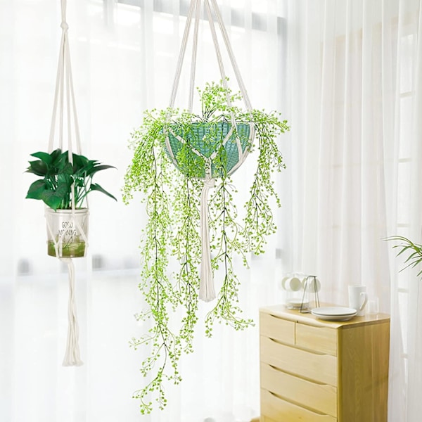 4 st Macrame-hängande kruka, hängande krukhållare för blommor, Macrame-växthängare Macrame-bomullsrep hängande kruka Växthållare inomhus trädgårdsdekoration wi