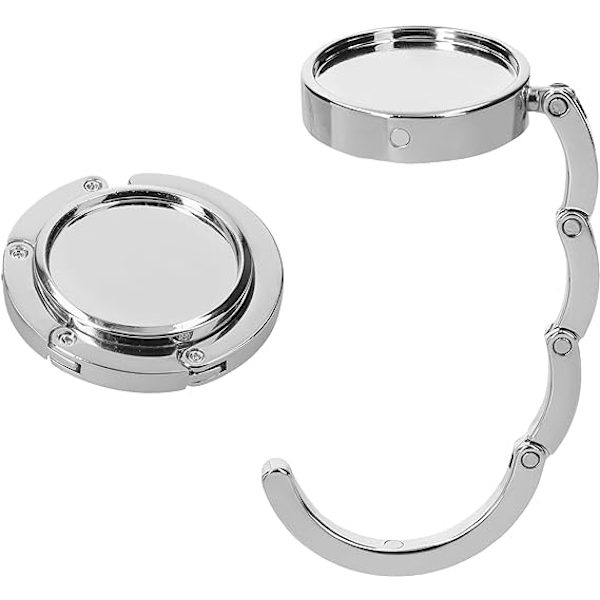 2x Handväskkrok - Fällbar metallväska hänge - Väska hållare för bord eller kontor handväska upphängning - silver