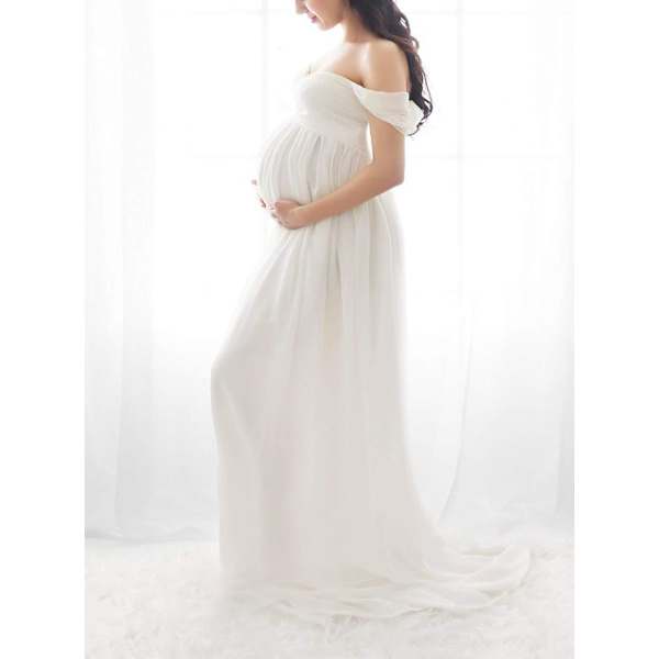 Maternityklänning för fotografering Off Shoulder Chiffon Klänning Split Front Maxi