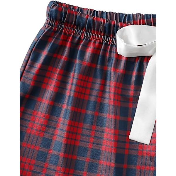 Kvindernes Pyjamasæt Ternet Print Slip Top og Elastisk Talje Korte Pyjamasæt
