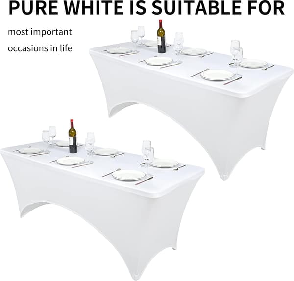 2 pakker polyester rektangulære tilpassede duker, 6 fot, stretch elastisk spenn