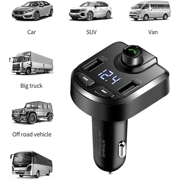 Bluetooth FM-sändare för bil, trådlös mp3-spelare med dubbla USB-portar, stödjer Tf-kort/USB-minne