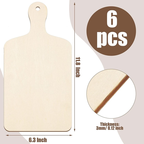 DIY Thanksgiving Christmas 6-delad träskärbräda med handtag opolerad träpaddel rektangulär skärbräda bricka