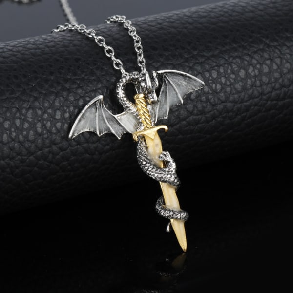 Punk Animal Pendant Titanium Steel Sword Wing Dragon Halsband