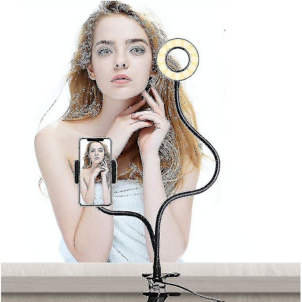 2 i 1 LED Selfie Ringlys Bordmontering Lys Iphone Holder Med Lys