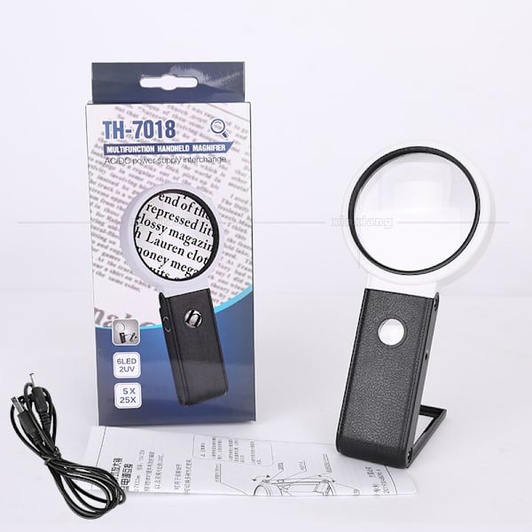 Suurennuslasi valolla, 5X 25X suurennuslasi 8 LED-valolla