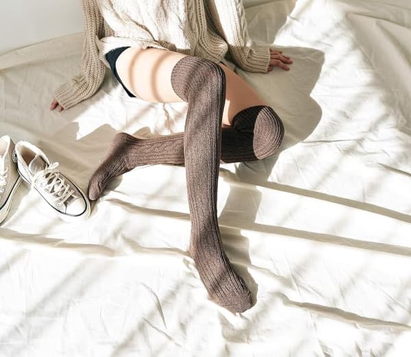 Kvinnors Over The Knee High Boot Socks brun 65cm