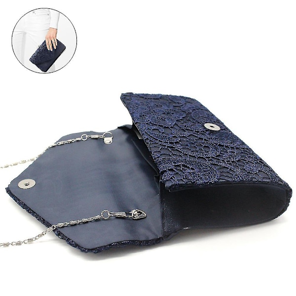 Naisten tyylikäs kukkakuvioinen pitsi kirjekuori Clutch iltapuku, sininen
