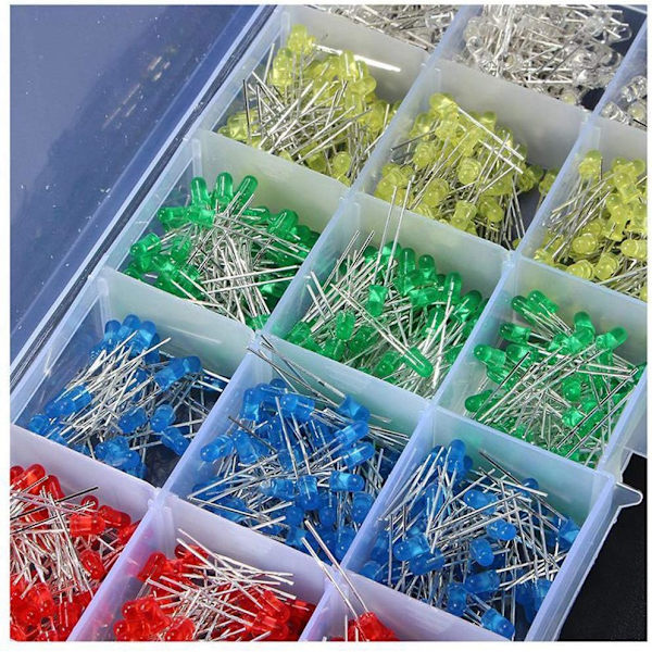 500 st 3 mm LED-belysningssats, sorterade glödlampor, elektroniska lampor, komponenter, delar, set för Arduino, 5 färger, vit/röd/gul/grön/blå, 100 st vardera