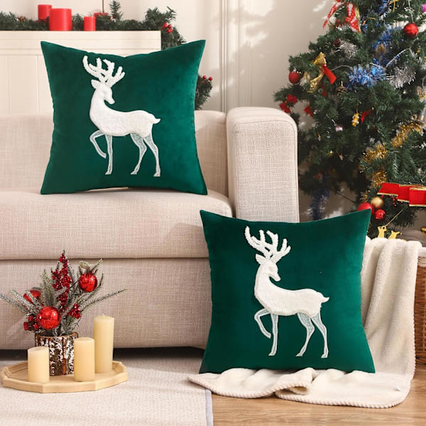 Sett med 2 juleputetrekk 45x45 cm Julenissen Putesett God Jul Vinter Dekorativ Putesett for Soverom Sofa Juledekorasjon