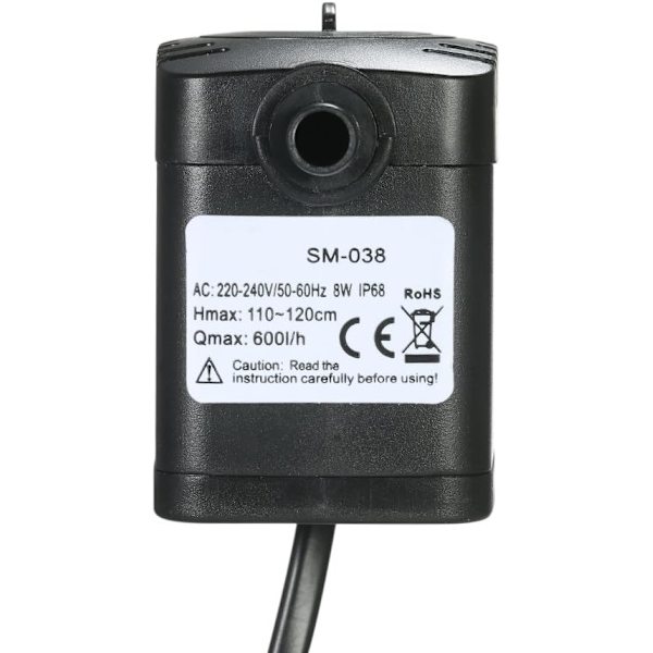 Dränkbar Vattenpump, 600L/H 8W Ultratyst Akvarievattenpump med 4 Sugkoppsfötter kompatibel Fontäner Akvarium Hydroponiska System