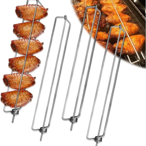 8 st rostfria kycklingvingeskenor, grillgaffel i form av kycklingvinge, grillguide för kycklingvingar, grillspett i rostfritt stål av livsmedelskvalitet