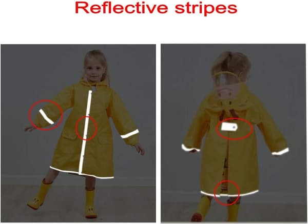 Søt barne-regnjakke med hette og refleksstriper, egnet for gutter og jenter 2-