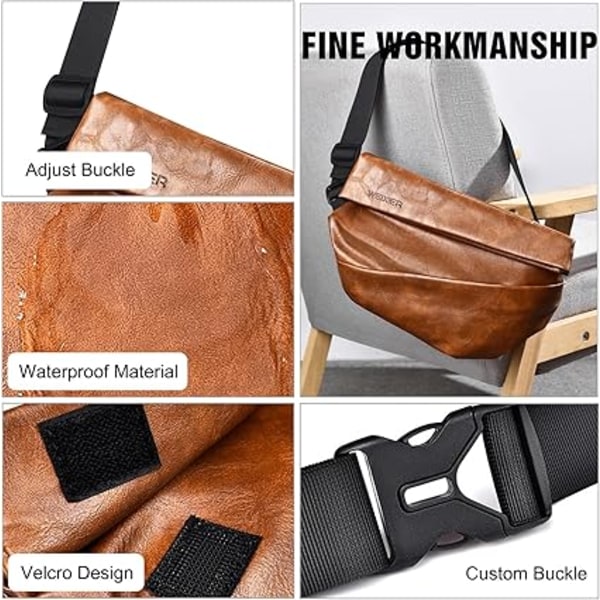 Brysttaske Mænds Crossbody Tasker PU Læder Crossbody Tasker Mænds Crossbody Rygsække Stor Kapacitet Skuldertaske til Vandreture Cykling Rejser Udendørs