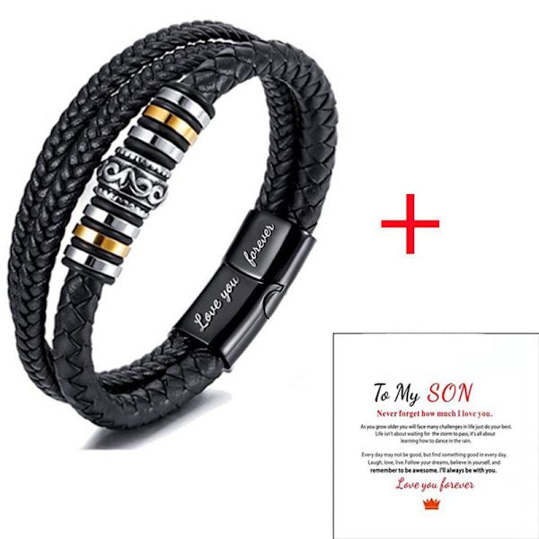 Till min son - Älskar dig för evigt läderarmband, herrars flätade läderarmband