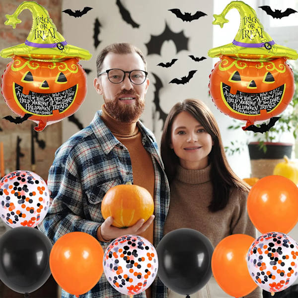 72 stk. 12 tommer Halloween ballondekorationer sorte orange konfetti ballon