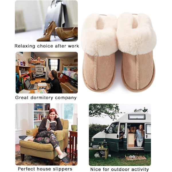 Damtofflor Minnesskum Fluffiga Mjuka Varma Slip On Husslippers, Anti-Ski