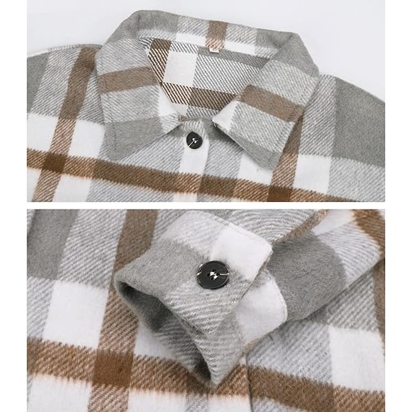 Kvinde Flannel Ternet Jakke Langærmet Knap Ned Bryst Lomme Skjorter