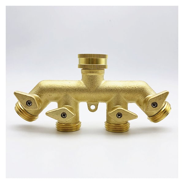 Slangefordeler (4-vejs), messinghavevandslange-adapter, firevejs splitadapter, kugleventilhane-stik