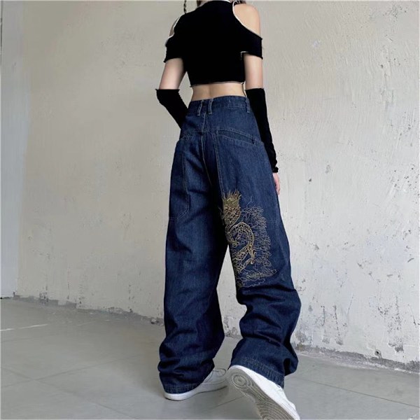 Amerikanske retro street loose broderede lige ben jeans kvinder 2022 nye c
