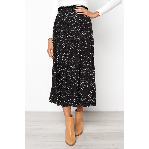 Polka Dot plissert skjørt for kvinner med høy midje Midi Swing-skjørt med lommer XL