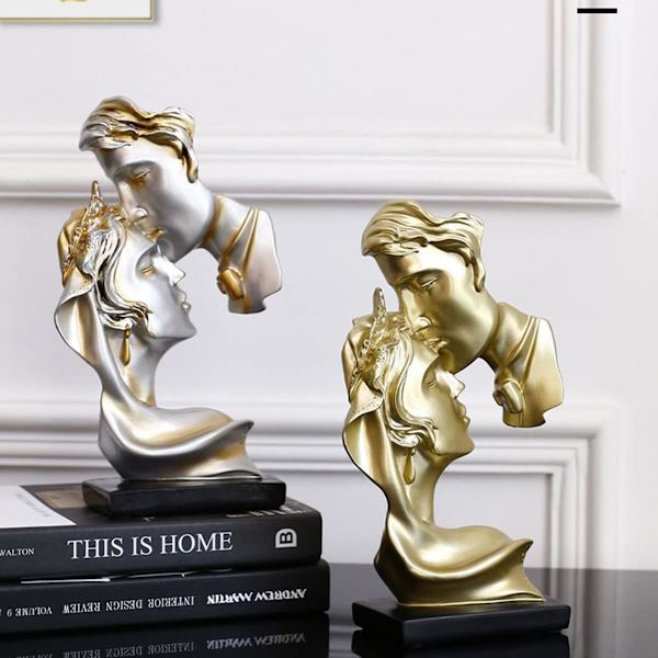 Kärlekskyss staty, dekorativa figurer, modern vardagsrumsdekoration, present