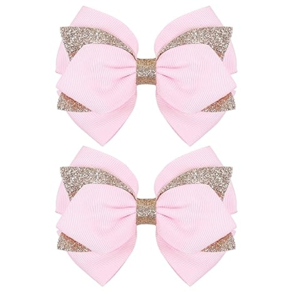 2 stk. sløyfe hårspenner med glitter rosa boutique