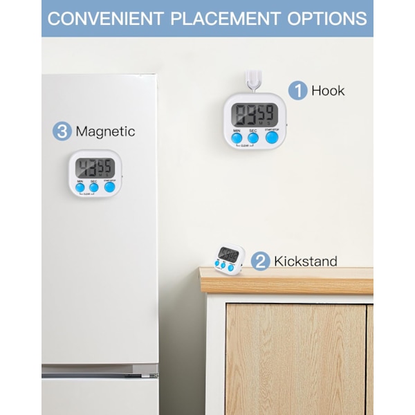 4 stk. magnetisk køkkentimer, mini køkkentimer madlavningstimer med stor