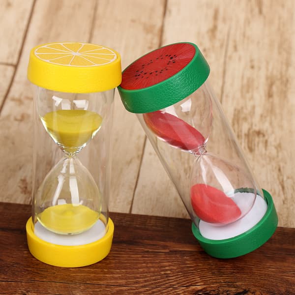 2 färger frukt stil timglas timer klocka 5 minuters timglas timer för barn