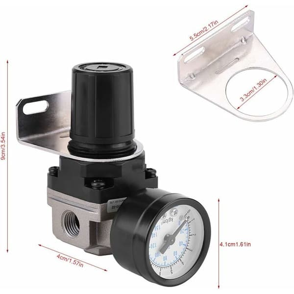 Lufttrykkregulator, AR2000-02 G1/4 luftdrevet kompressor med måler,