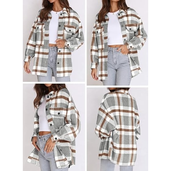 Kvinde Flannel Ternet Jakke Langærmet Knap Ned Bryst Lomme Skjorter