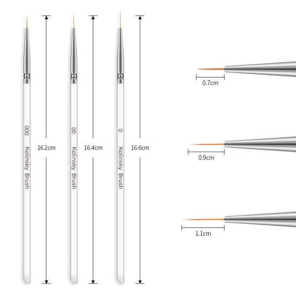 3 stk. Professionelt neglekunst penselsæt Liner Pens Striping Pensler