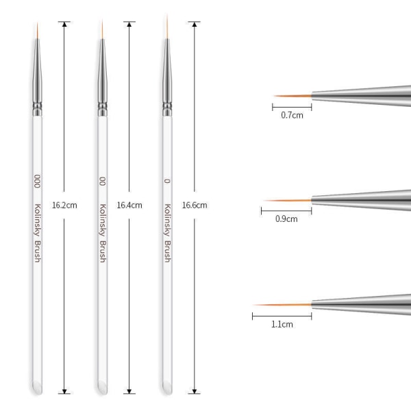 3st Professionell Nail Art Brush Set Liner Pens Striping Borstar