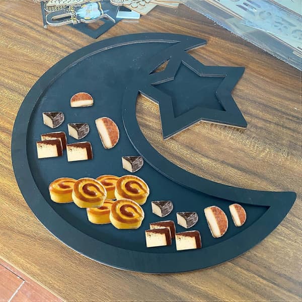 Eid Ramadan serveringsbrett rustikk tre halvmåne festmat displayholder festivaldekor